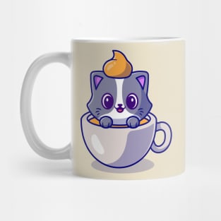 Cute Cat In Coffee Cup Cartoon Vector Icon Illustration Mug